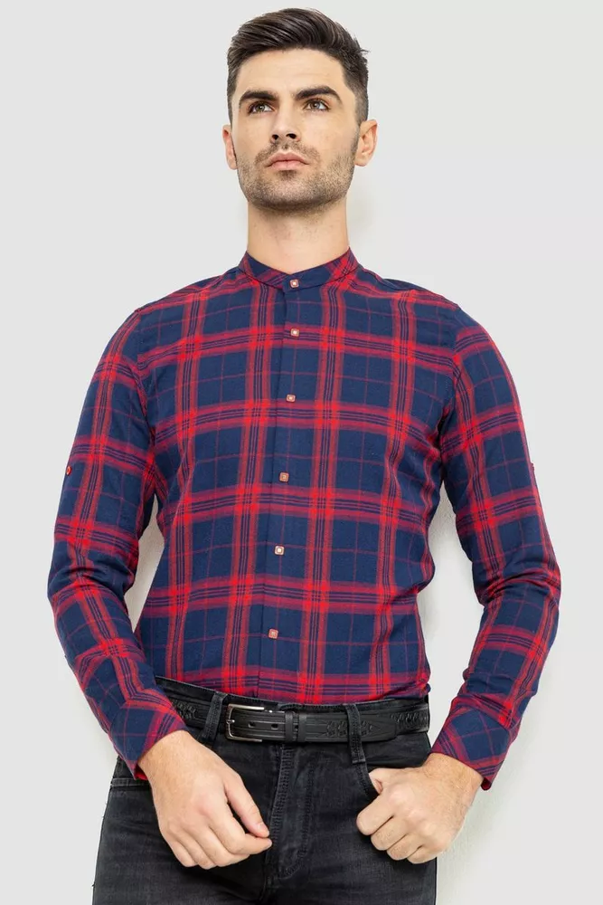 Купить Рубашка мужская в клетку байковая, цвет красно-синий, 214R102-36-178 оптом - Фото №1