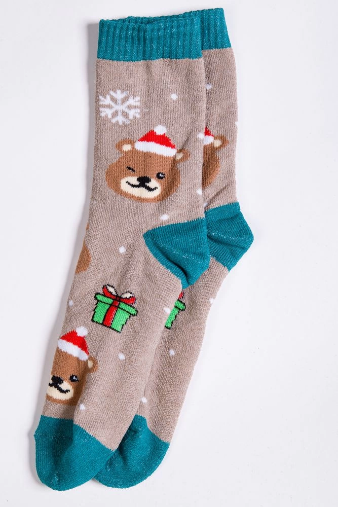 Купити Жіночі бежеві шкарпетки з новорічним принтом 151R151 - Фото №1