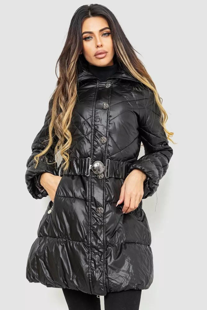 Купити Куртка жіноча з поясом, колір чорний, 235R803 оптом - Фото №1