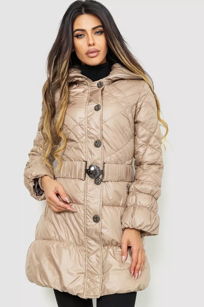 Купити Куртка жіноча з поясом, колір бежевий, 235R803 оптом - Фото №1
