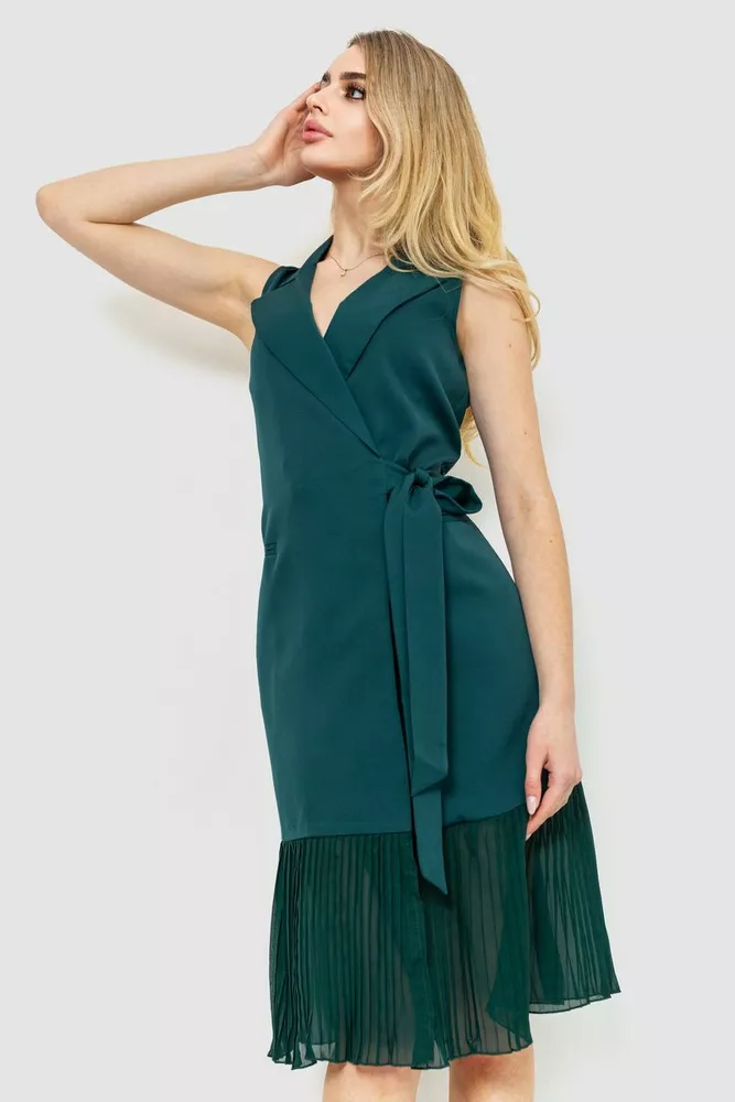 Купити Сукня ошатна однотонна, колір зелений, 214R328 - Фото №1