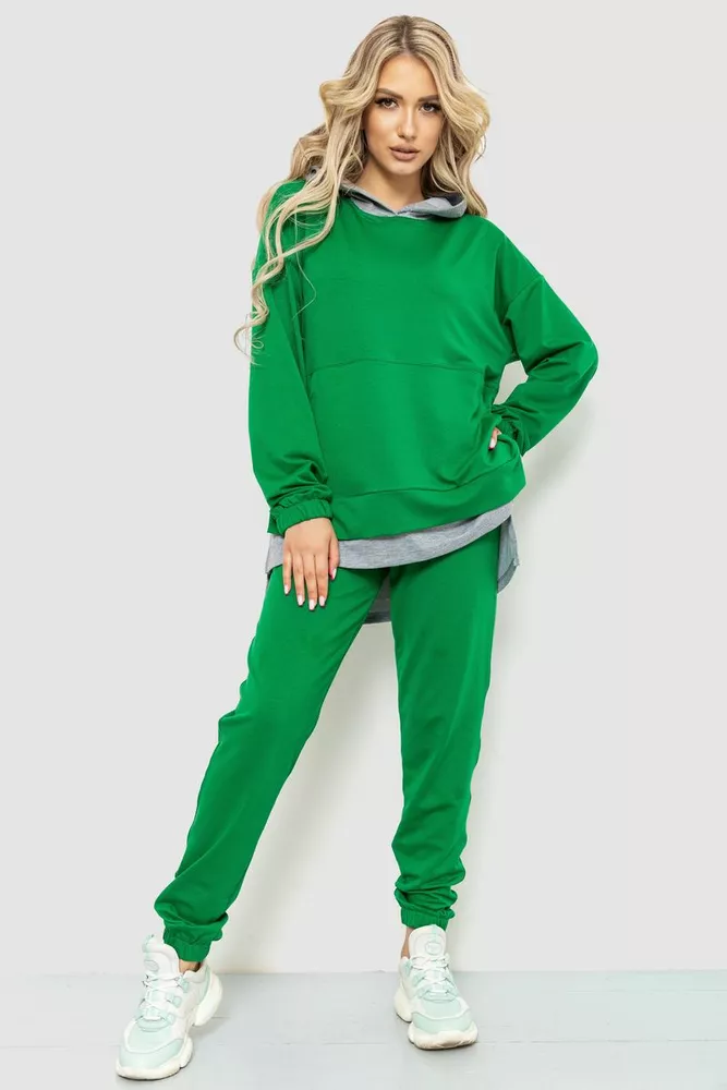 Купити Спорт костюм жіночий обманка, колір зелений, 102R329 оптом - Фото №1