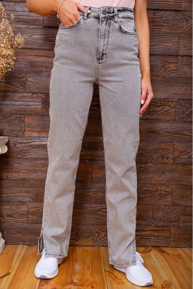 Купити Світло-сірі жіночі джинси прямого крою з розрізами 157R104-4 - Фото №1