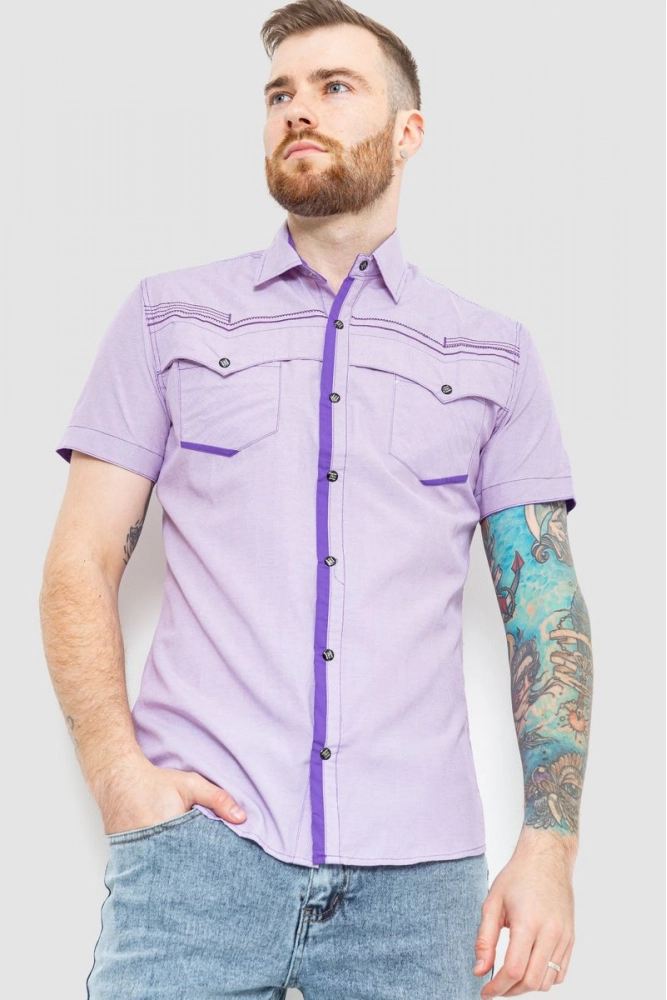 Купить Рубашка мужская в полоску, цвет сиреневый, 186R0228 - Фото №1