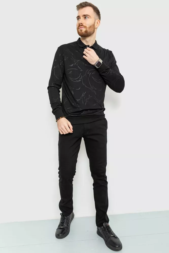 Купить Поло мужское с длинным рукавом, цвет черный, 157R304-5 оптом - Фото №1