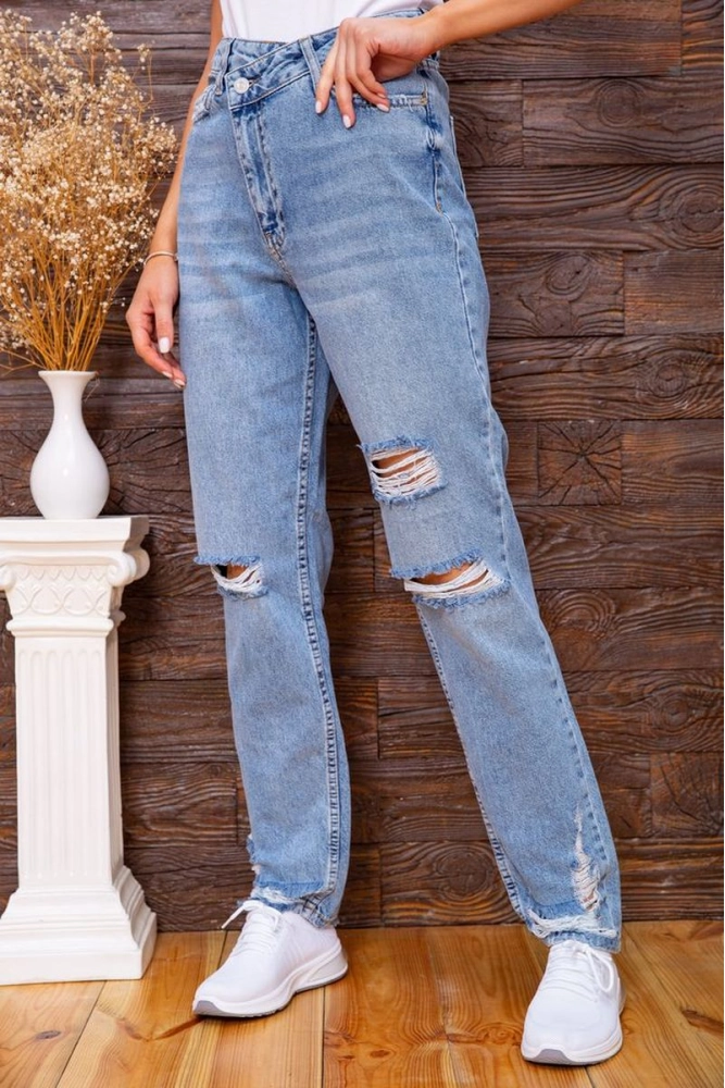 Купити Жіночі джинси рвані  блакитного кольору 157R33-64 - Фото №1