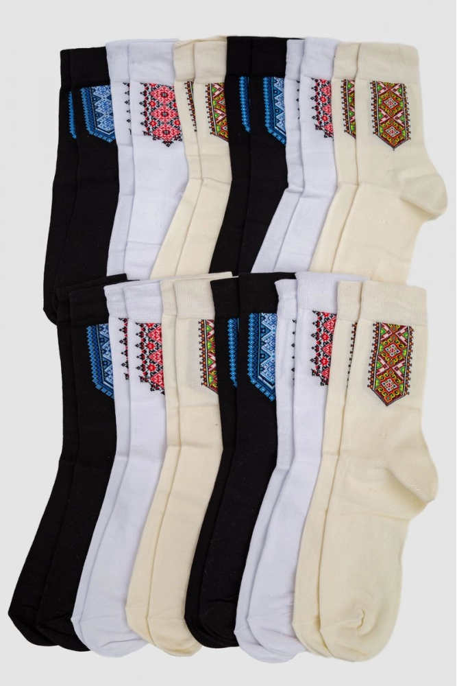 Купить Комплект носков мужских, вышиванка 12 пар, цвет белый;светло-бежевый;черный;, 151R12B-48 - Фото №1