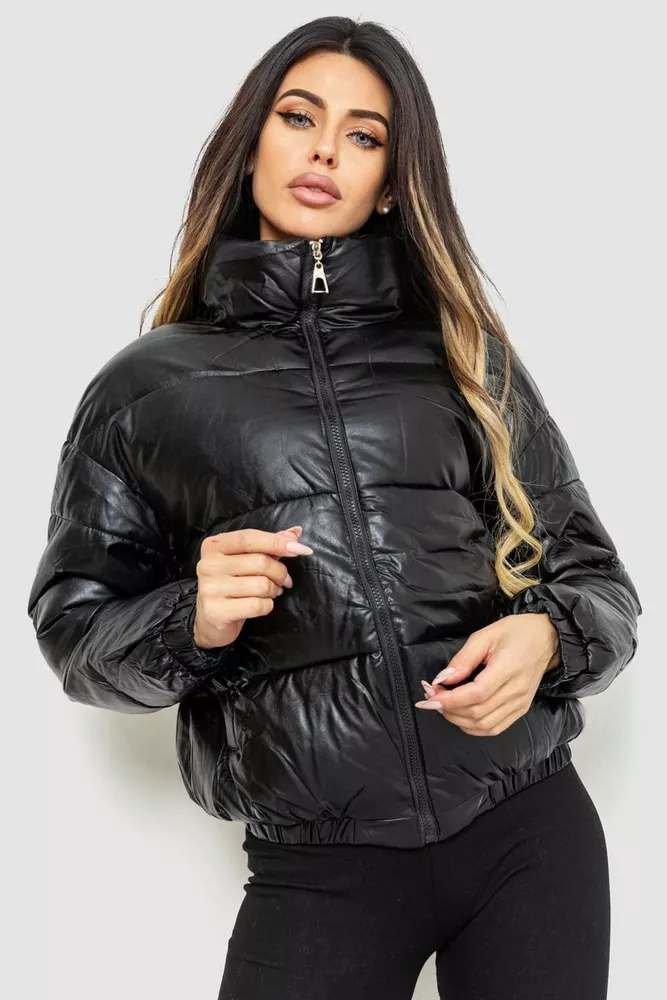 Купити Куртка жіноча з еко-шкіри на синтепоні, колір чорний, 129R1001 оптом - Фото №1