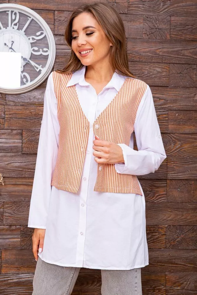 Купить Женская рубашка, с жилетом в бело-терракотовую полоску, 119R320-1 - Фото №1