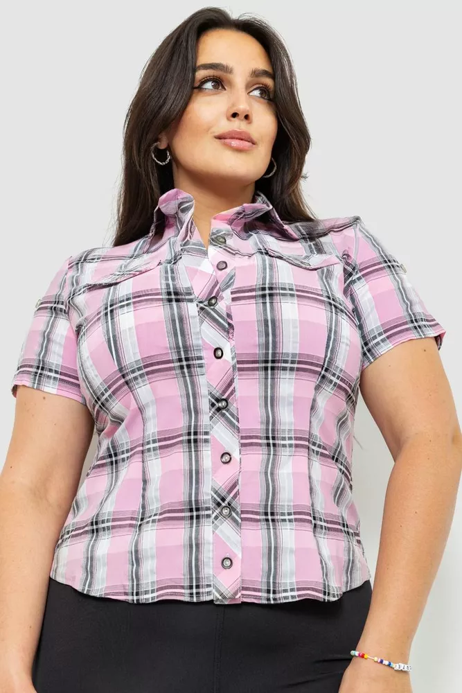 Купить Рубашка женская в клетку, цвет розово-серый, 230R061-11 оптом - Фото №1