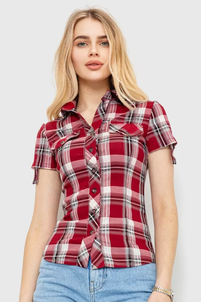 Купить Рубашка женская в клетку, цвет бордовый, 230R061-11 оптом - Фото №1