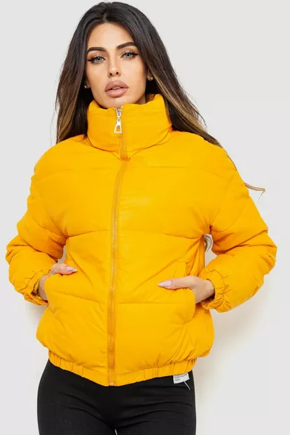 Куртка жіноча з еко-шкіри на синтепоні, колір жовтий, 129R1001