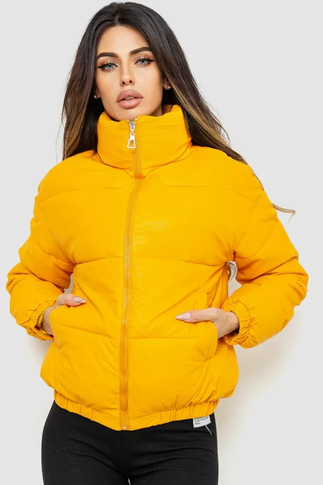 Купити Куртка жіноча з еко-шкіри на синтепоні, колір жовтий, 129R1001 - Фото №1