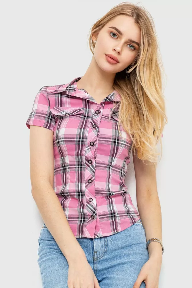 Купить Рубашка женская в клетку, цвет розовый, 230R061-11 оптом - Фото №1