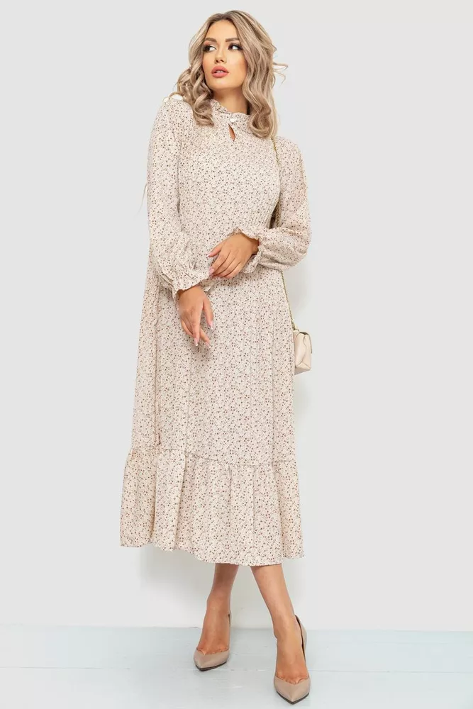 Купити Сукня вільного крою з квітковим принтом, колір бежево-коричневий, 204R201 - Фото №1