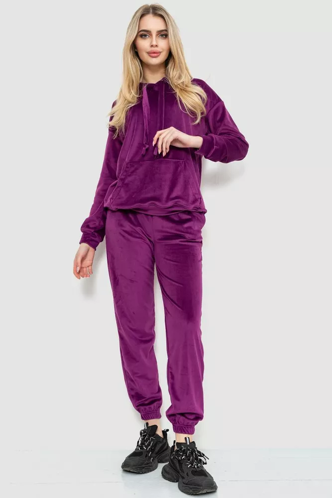 Купити Спорт костюм жіночий велюровий, колір фіолетовий, 177R022 оптом - Фото №1