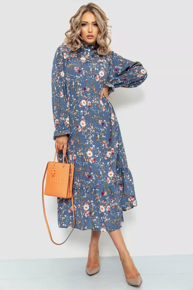 Купить Платье свободного кроя с цветочным принтом, цвет джинс, 204R201 - Фото №1