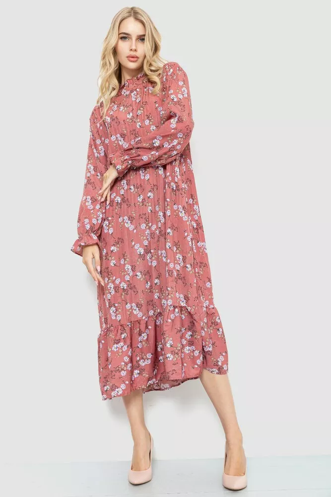 Купити Сукня вільного крою з квітковим принтом, колір сливовий, 204R201 - Фото №1