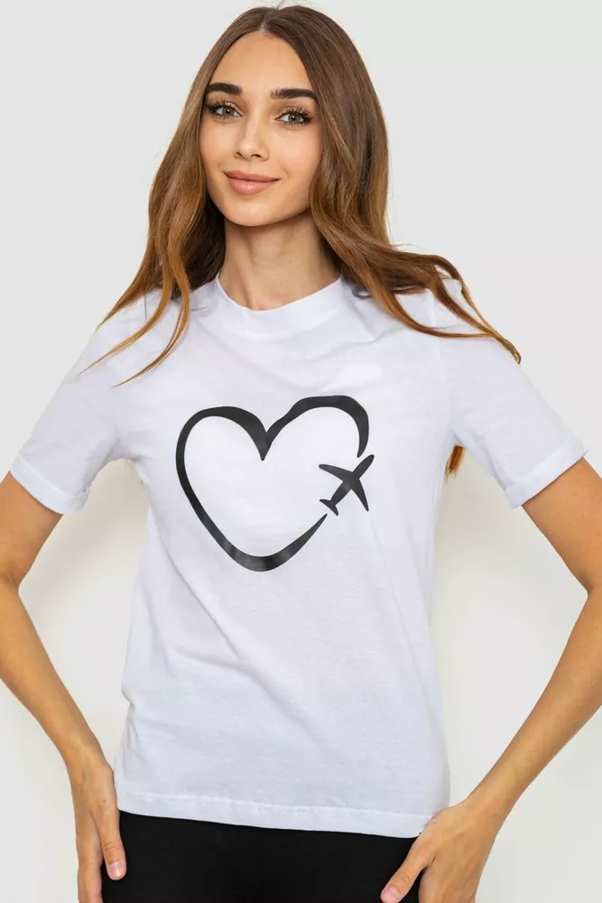 Купити Жіноча футболка з принтом, колір білий, 241R121 - Фото №1