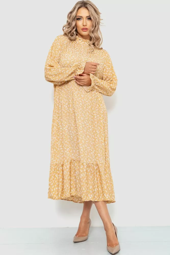 Купити Сукня вільного крою з квітковим принтом, колір бежевий, 204R201 - Фото №1