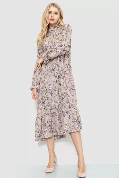 Сукня вільного крою з квітковим принтом, колір мокко, 204R201