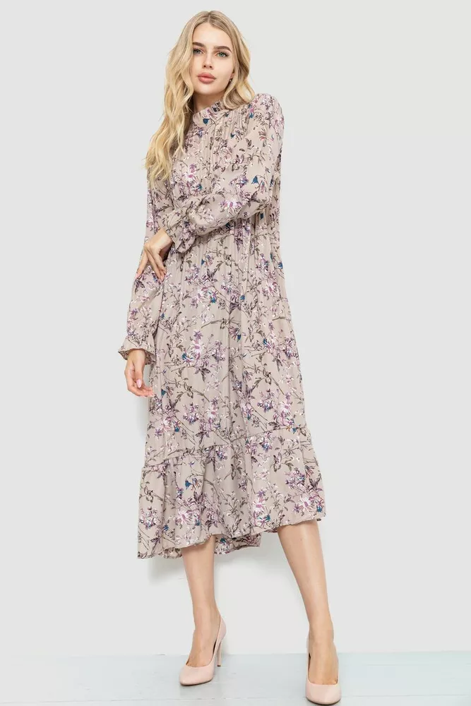 Купити Сукня вільного крою з квітковим принтом, колір мокко, 204R201 оптом - Фото №1