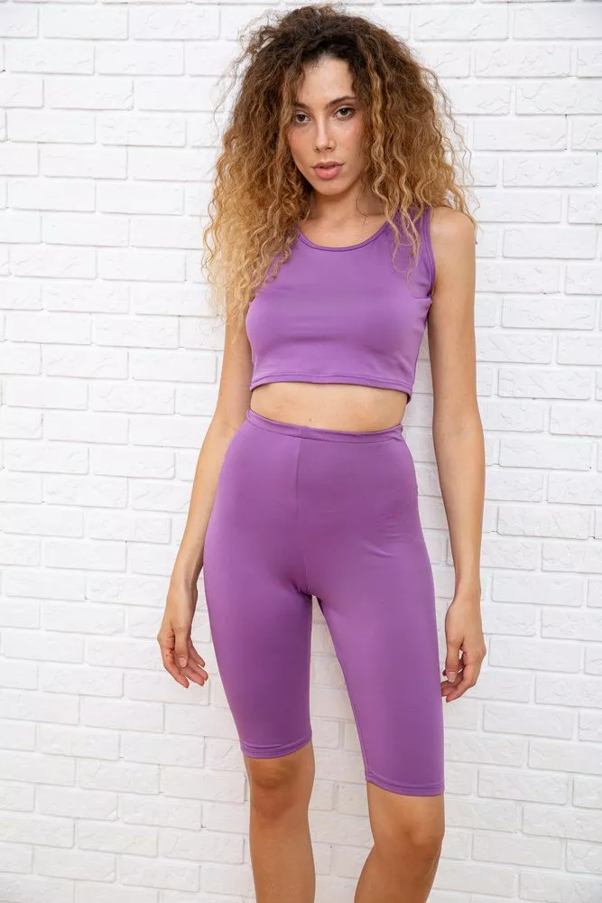 Купити Жіночий костюм велотреки + топ фіолетового кольору 181R017 оптом - Фото №1