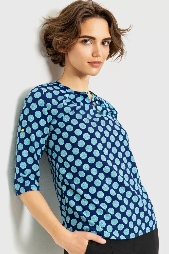 Купити Блуза з принтом, колір синьо-зелений, 230R1121-2 оптом - Фото №1