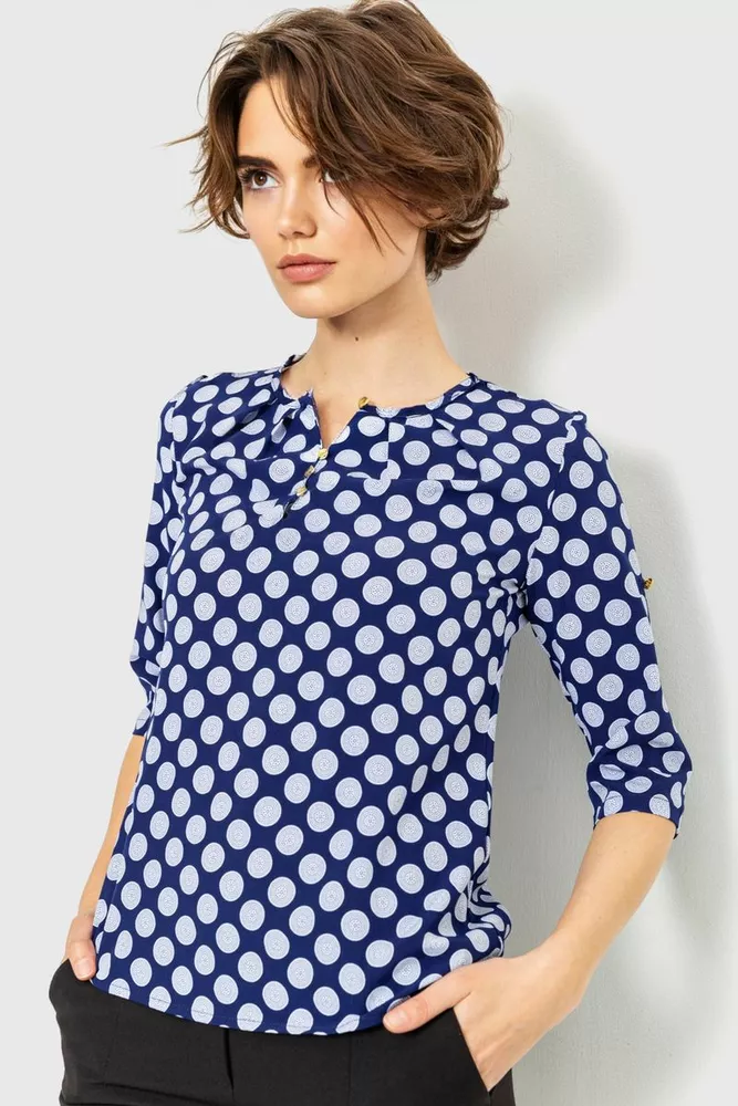 Купити Блуза з принтом, колір синьо-білий, 230R1121-2 оптом - Фото №1