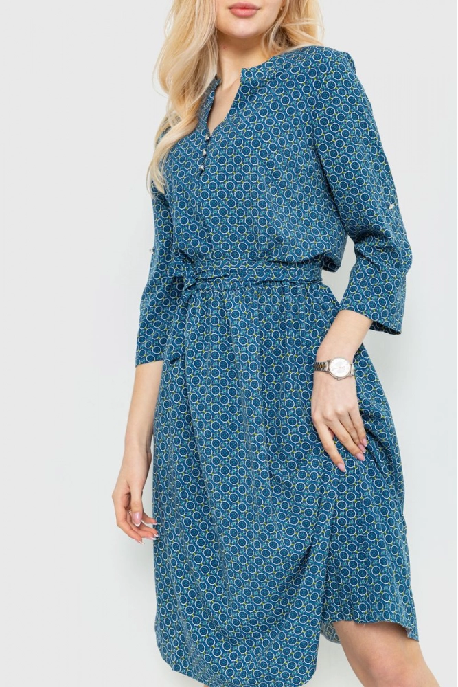 Купити Сукня з принтом, колір синьо-зелений, 230R006-22-1 оптом - Фото №1