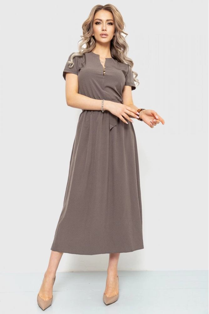 Купити Сукня у горох, колір коричневий, 230R006-2 оптом - Фото №1