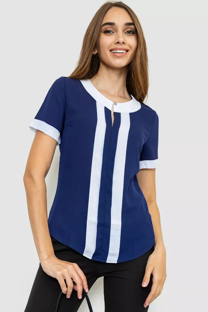 Купити Блуза ошатна, колір темно-синій, 186RA103 - Фото №1