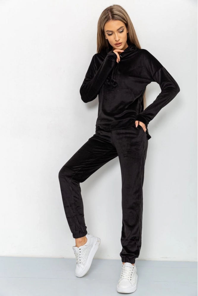 Купить Спорт костюм женский велюровый, цвет черный, 112R597 - Фото №1