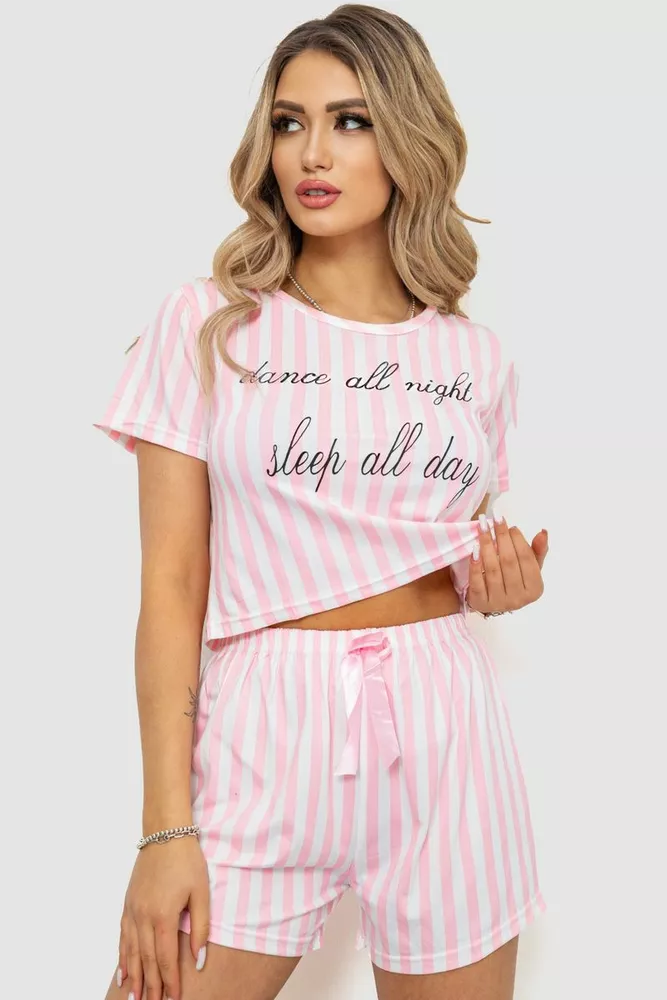 Купити Жіноча піжама в смужку, колір рожево-білий, 238R19025-1 оптом - Фото №1