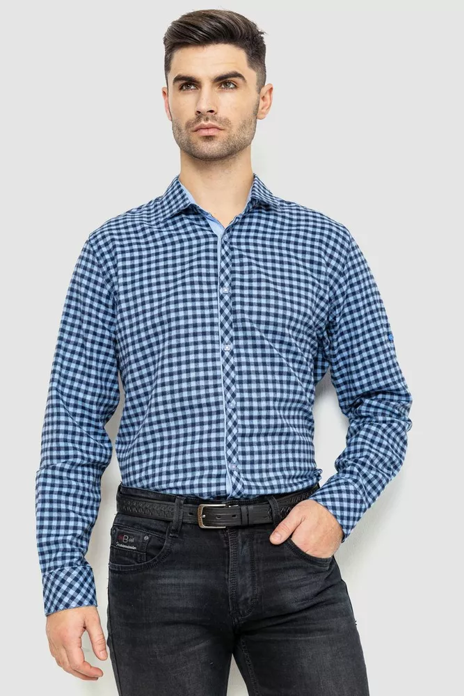 Купить Рубашка мужская в клетку байковая, цвет сине-голубой, 214R16-33-164 - Фото №1