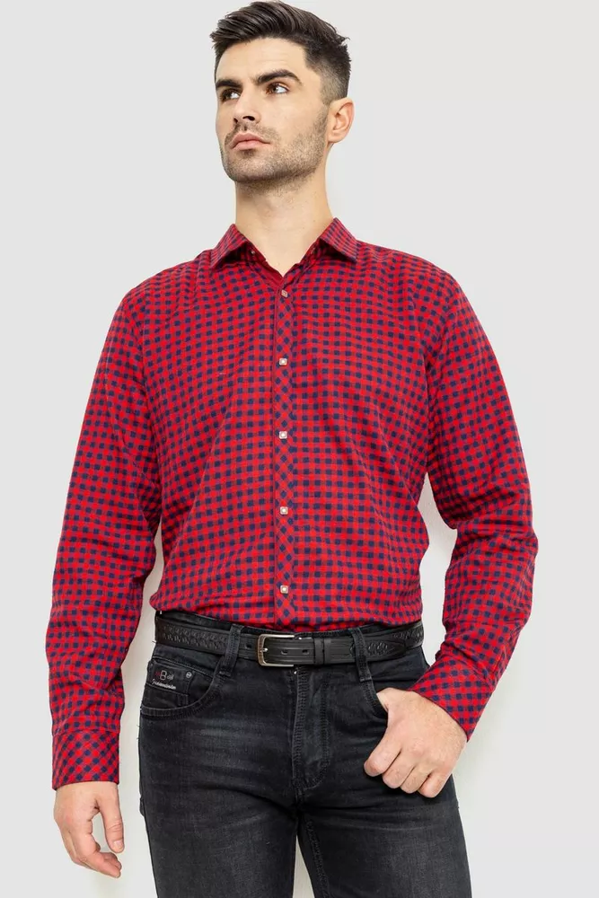 Купить Рубашка мужская в клетку байковая, цвет красно-синий, 214R16-33-164 оптом - Фото №1