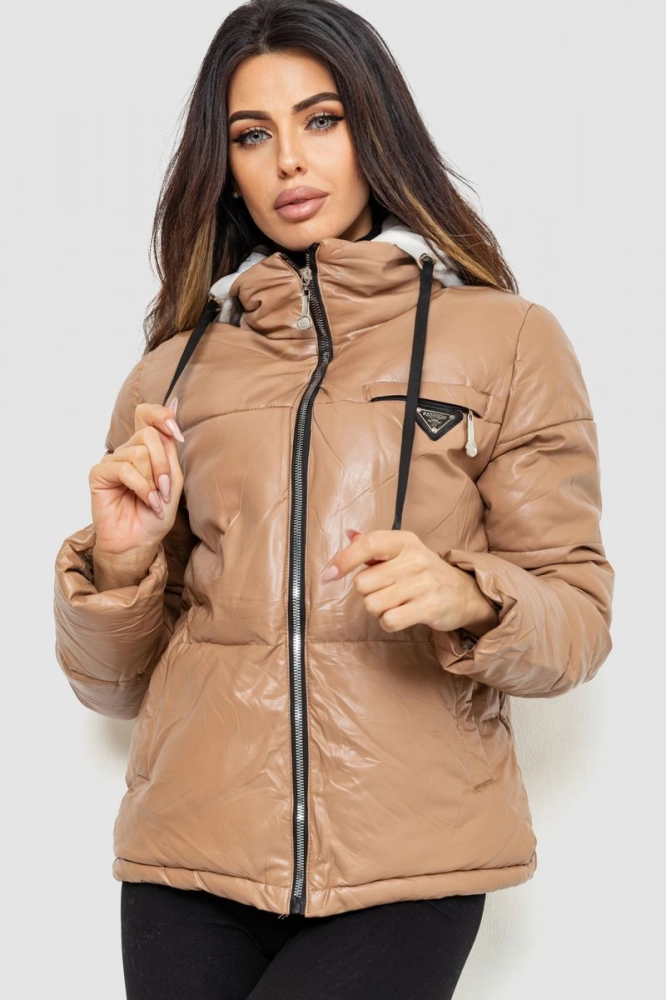 Купити Куртка жіноча з еко-шкіри на синтепоні, колір бежевий, 129R2812 - Фото №1