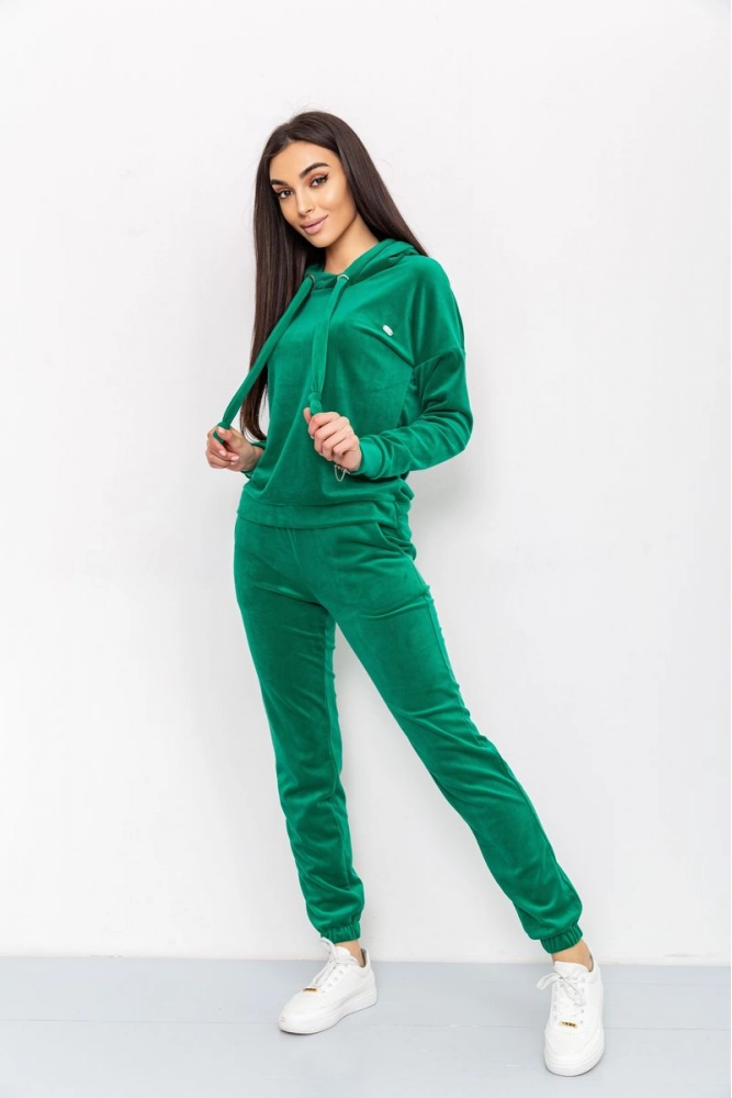Купить Спорт костюм женский велюровый, цвет зеленый, 112R597 - Фото №1