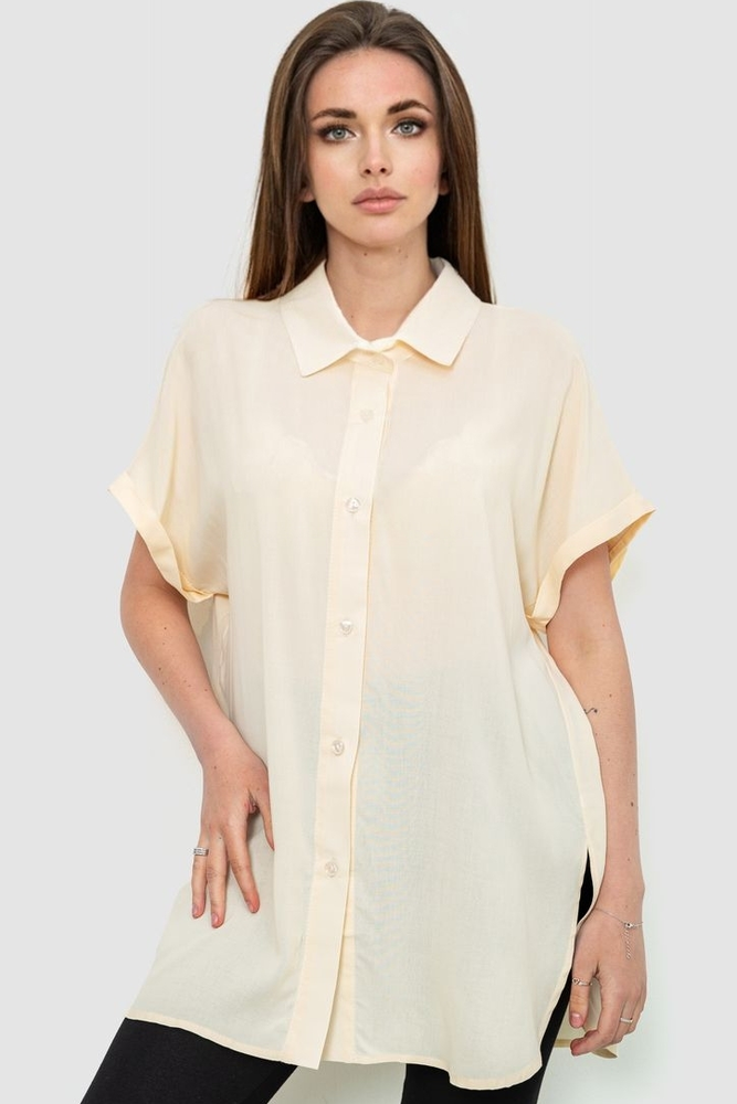 Купить Рубашка женская однотонная на пуговицах, цвет светло-бежевый, 102R5230 - Фото №1
