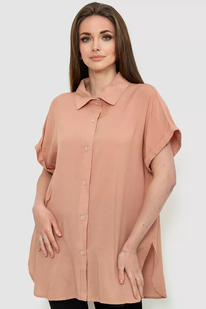 Купить Рубашка женская однотонная на пуговицах, цвет пудровый, 102R5230 - Фото №1