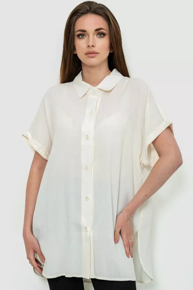 Купить Рубашка женская однотонная на пуговицах, цвет молочный, 102R5230 - Фото №1
