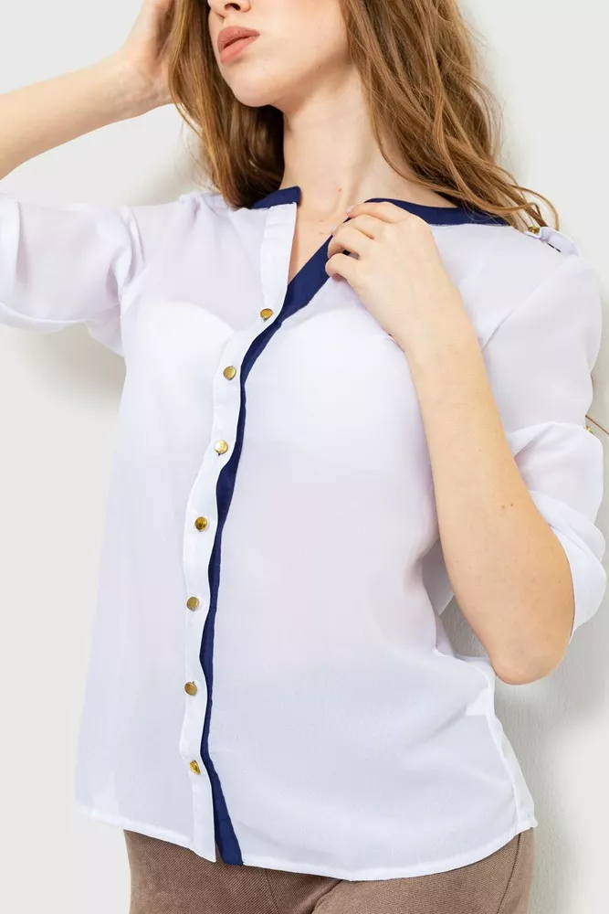 Купить Блуза классическая, цвет бело-синий, 230R111 - Фото №1