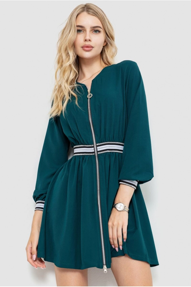 Купити Сукня жіноча на блискавці, колір зелений, 102R076-2 - Фото №1