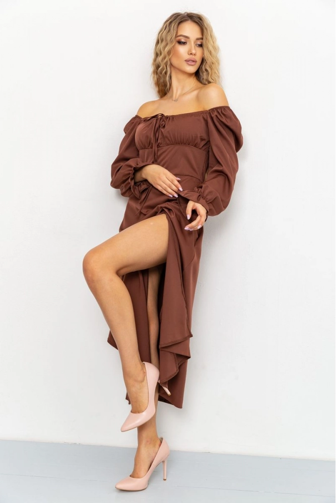 Купити Сукня однотонна, колір коричневий, 176R1037 - Фото №1