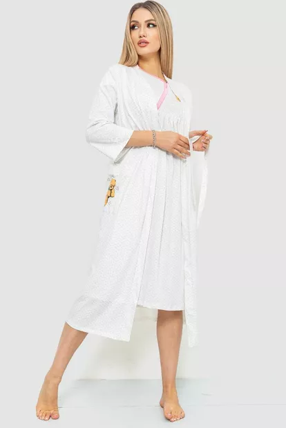 Комплект нічна сорочка + халат, колір молочний, 219RX-7106