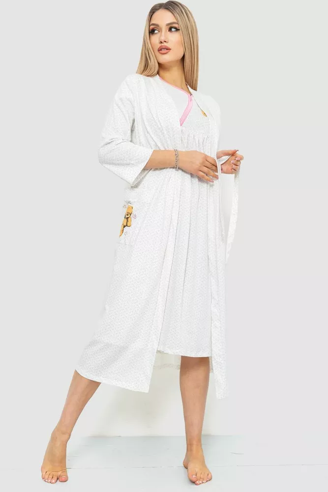 Купити Комплект нічна сорочка + халат, колір молочний, 219RX-7106 - Фото №1