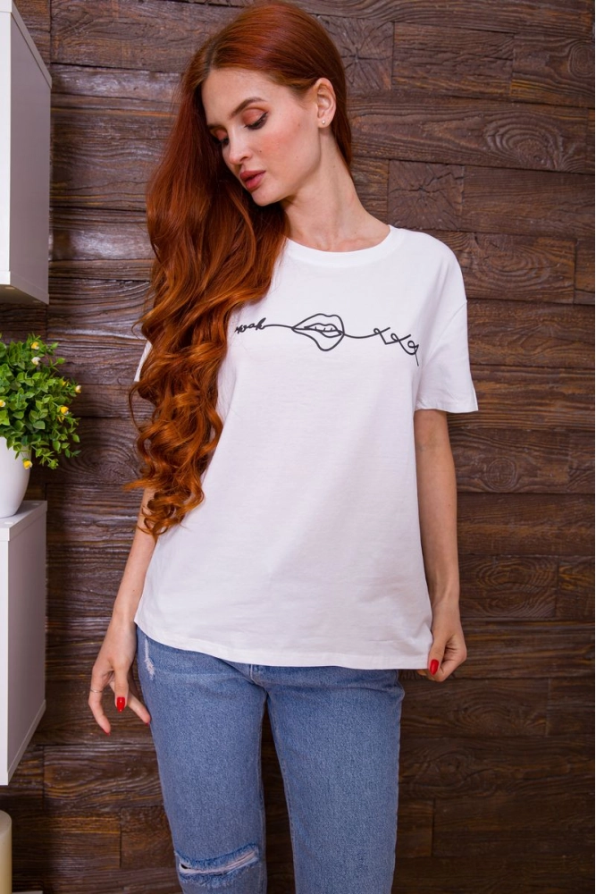 Купити Вільна жіноча футболка з принтом колір Білий 198R005 оптом - Фото №1