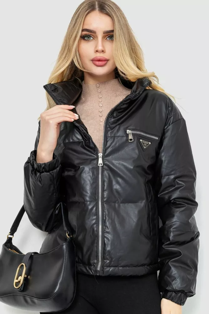Купити Куртка жіноча з м'якої екошкіри, колір чорний, 186R095 - Фото №1