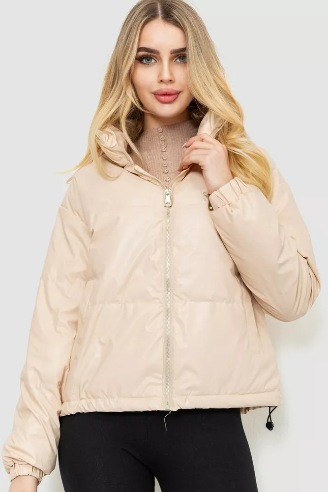 Купить Куртка женская из мягкой экокожи, цвет светло-бежевый, 186R095 - Фото №1
