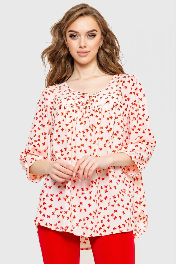 Купити Блуза з принтом, колір молочно-червоний, 230R94 - Фото №1